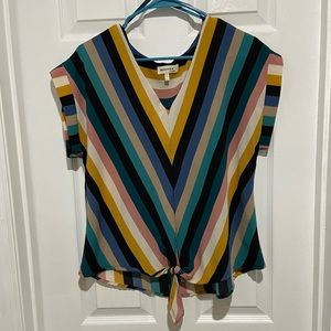 V neck tie bottom blouse